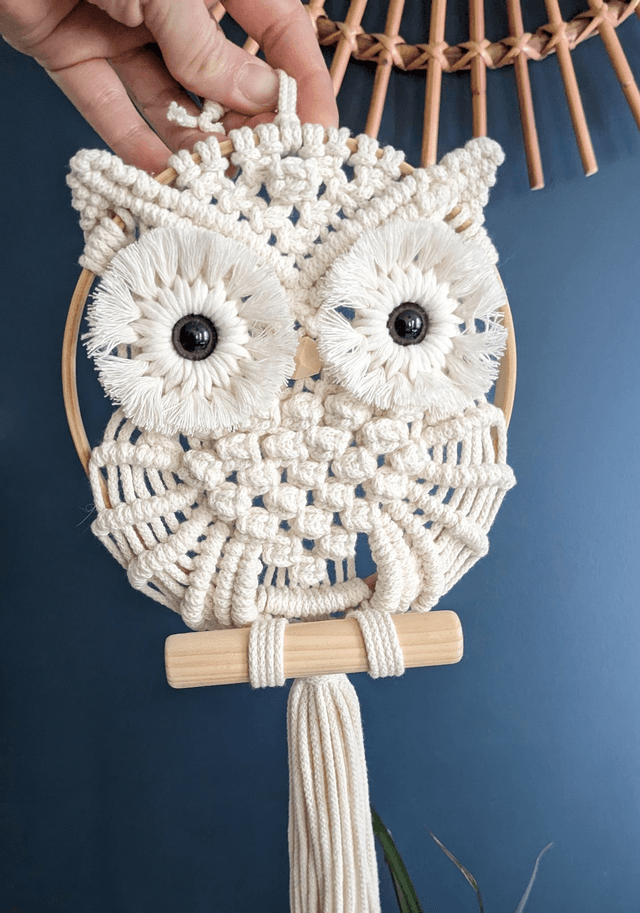 Hibou macramé "Beige" (Taille moyenne)