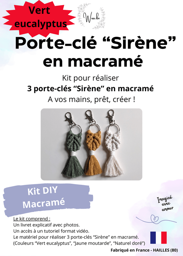 Kit DIY 3 Porte-clés "Sirène" en macramé 