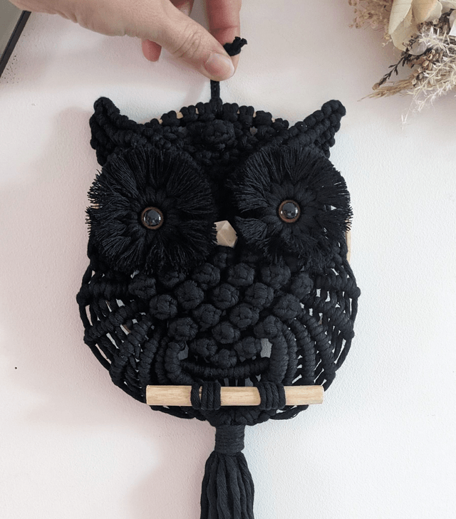 Hibou macramé "Noir" (Moyen)