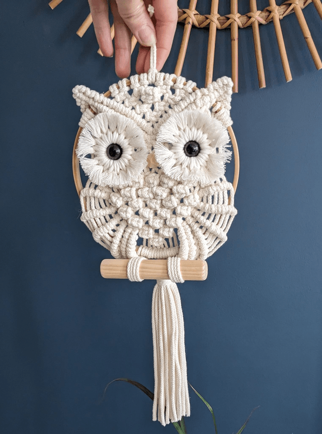 Hibou macramé "Beige" (Taille moyenne)