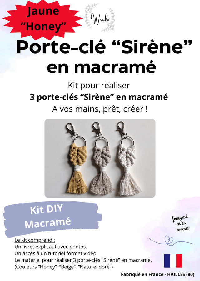 Kit DIY 3 Porte-clés "Sirène" en macramé 
