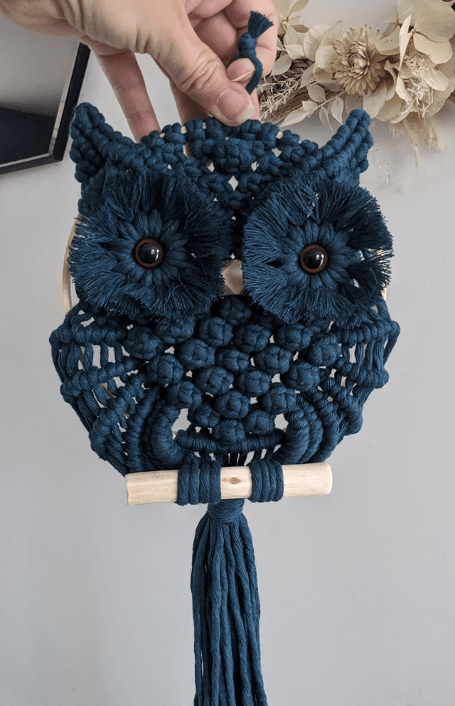 Hibou macramé "Bleu" (Moyen)