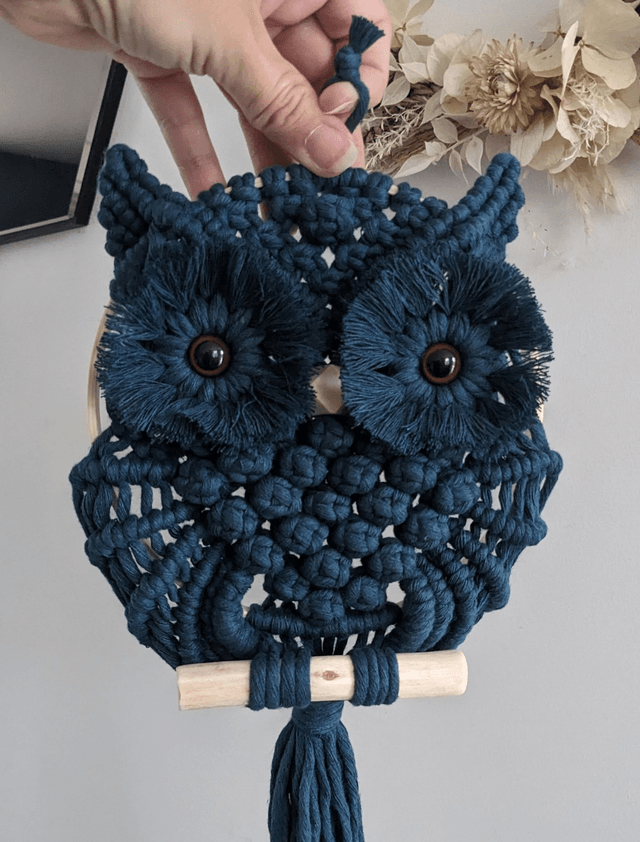 Hibou macramé "Bleu" (Moyen)