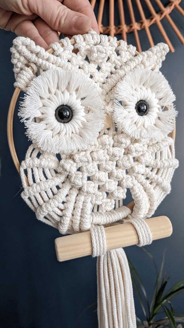 Hibou macramé "Beige" (Taille moyenne)