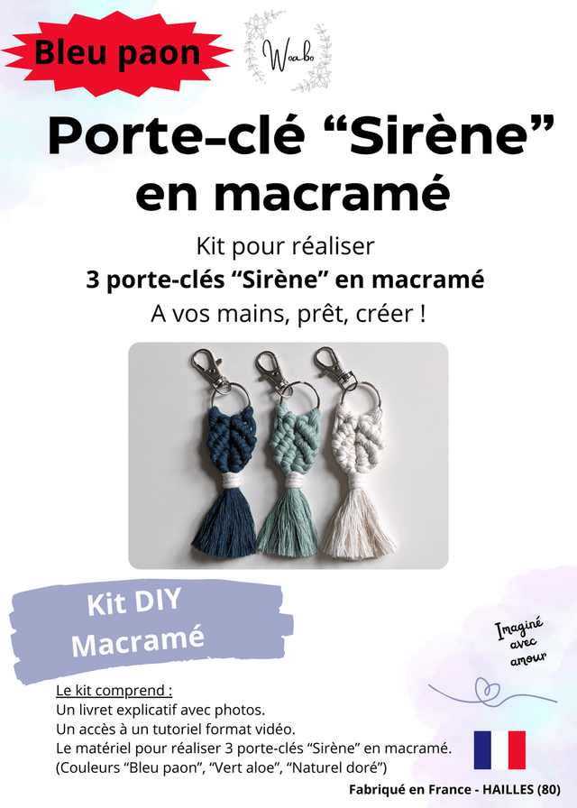 Kit DIY 3 Porte-clés "Sirène" en macramé 