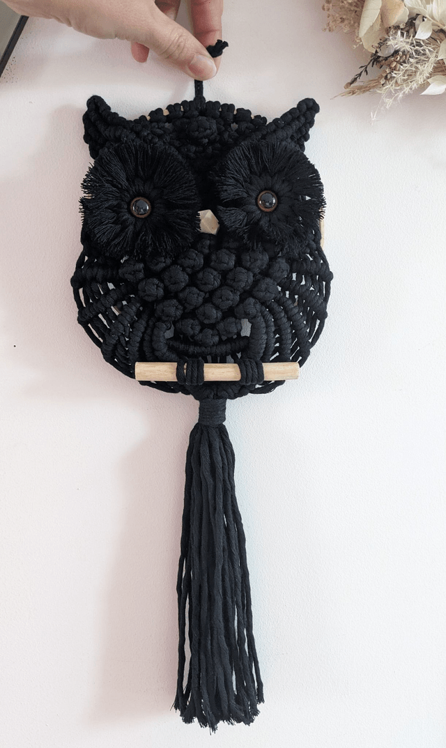 Hibou macramé "Noir" (Moyen)