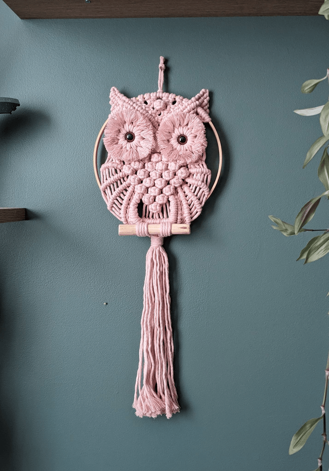 Hibou macramé "Rose" (Moyen)