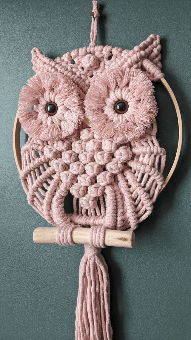 Hibou macramé "Rose" (Moyen)