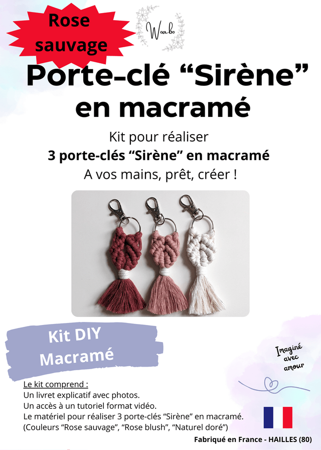 Kit DIY 3 Porte-clés "Sirène" en macramé 