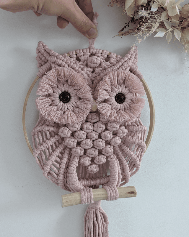 Hibou macramé &quot;Rose&quot; (Moyen)